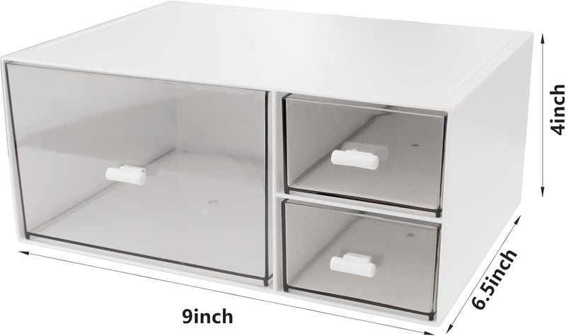 kulusion Desk Organizer Stackable Storage Drawers with 3 Compartments Stackable Drawers Great for Desk Storage, Makeup Storage Bathroom Organization Accessories Etc (White) - Image 3